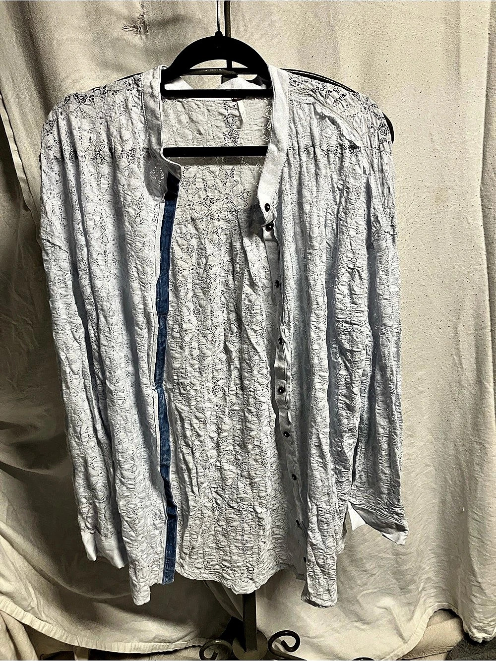 Free People Faith Lace Button-Up Shirt Floral XL light blue